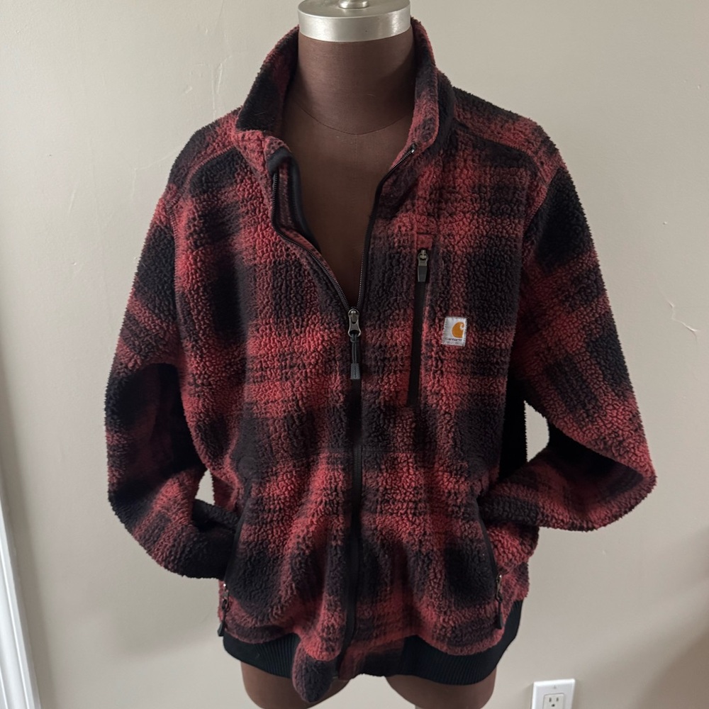 Carhartt Red and Black Checkered Fleece Jacket